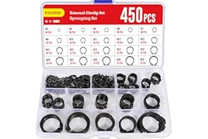 YOOPIN 450PCS Circlips Assorted Kit, Steel C-Clips, (19 Sizes) M3-M28 Snap Ring Assortment Set, External Circlip for Fixing Axles, Bearings and Moving Parts