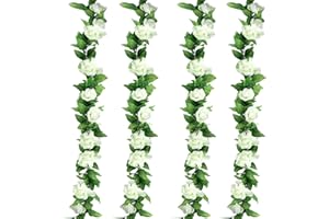 KAIYANER 4 Pièces Guirlande de Fleurs Artificielles Deco, Guirlande de Vigne Roses Plantes Artificielles Suspendu pour Décoration du Mariage Fête Jardin, Blanc 9.8M