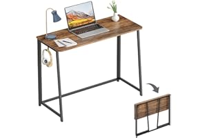 WOHOMO Scrivania pieghevole, piccola scrivania salvaspazio pieghevole per computer portatile, postazione di lavoro per casa e ufficio, facile da montare, noce rustico