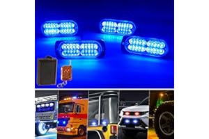 Yifengshun 4x20 LED Luces Policia para Coche 18 Modos EstroboscóPicos con Control Remoto InaláMbrico Azul Luz De Rejilla para 12-24V AutomóViles Camiones LED Luz Estroboscopica