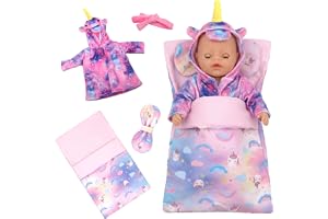 Dockkläder för 14-18 tums docka, babydocktillbehör för 35-45 cm dockor, söta dockkläder med sovsäck + rosettkudde + pyjamas