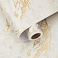 HotDecor Marble Effect Self Adhesive Vinyl Wallpaper Cream and Gold Kitchen Wallpaper Worktop Vinyl Covering Marble Vinyl Wrap For Kitchen Cupboards Beige Sticky Back Plastic Roll 40cm X 200cm