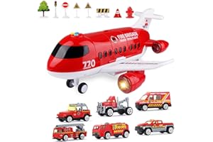 Jenilily Pompiers Avion Jouet Voiture avec Panneaux de signalisation pour Tout-Petit, camionnette, Jouet pour Enfants garçons à partir de 3 Ans