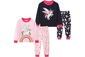 SMAZERO Little Girls Unicorn Pyjamas Sets Cotton Long Sleeved Christmas Pjs for Kids Pajamas 3-8 Years Sleepwear - 4-Piece