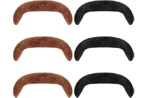 ABEILLO 6 Pcs 60s 70s Fake Mustache, Self Adhesive Fake Brown Handlebar Mustache Black Mustache, Funny Fake Beards False Facial Hair Detective Costume for Halloween Christmas Festival Party Cosplay