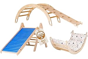 WoodsCraft 4in1 Set: Kletterdreieck mit Rutsche Indoor/Klettern Rampe, Rollenrutsche & Kletterbogen | Holz Montessori Klettergerüst Indoor Spielgeräte | Klettern Kinder Indoor & Klettern Baby