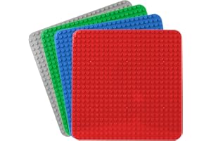 CABEESKII Grande plaque compatible avec Lego Duplo, 38 x 38 cm, jouet de construction pour filles et garçons (4 pièces, rouge, bleu, gris, vert)