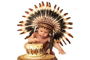KARMABCN Sombrero Indio Ninos Ninas Bebes de 9 a 18 meses 47cm penacho tocado