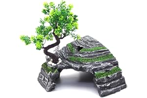 OMEM Reptile Hideout Caves Turtle Ramp Basking Platform Habitat Shelter Decor Humidify Hide Cave Resin Rock (L)