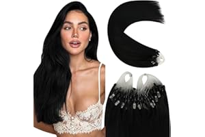 YoungSee Micro Ring Hair Extensions Jet Black Micro Beads Hair Extensions Real Hair Black Microloops Hair Extensions Black Microlink Human Hair Extensions Micro Durable Hair Extensions 18inch 50s 50g