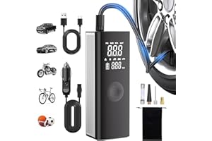 FLYKID Compresor de aire portátil inflador de neumáticos, bomba de aire inalámbrica 5 veces más rápida de 180 PSI para neumáticos de coche, motocicletas, bicicletas y pelotas con manómetro digital, apagado