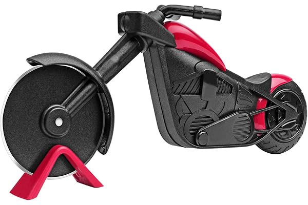 KUONIIY Moto Roulettes à Pizza, Rouleau Couteau à Pizza en Acier Inoxydable et Plastique, Décoration Idéale et Cadeau Créatif (21.5 * 8.5cm, Noir et Rouge)