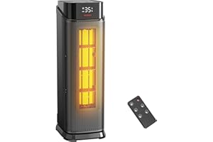 QEXREED Stufetta Elettrica Basso Consumo, 2000W PTC Stufa Elettrica, 4 Modalità, Modalità ECO, 90° Oscillazione, Timer 24H, Telecomando, Potente, Protezione da Surriscaldamento e Ribaltamento, Casa