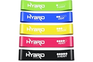 HYBRID SPORT Hybrid Resistance Bands [Set of 5] PREMIUM Skin Friendly | 5 Strength Levels Loop Exercise Bands for Pilates, Training, Physio Therapy, Stretching, Home Gym | FREE Guide and Bag for Men and Women