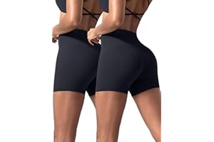 VOENXE Women Yoga Shorts,High Waist Tummy Control Biker Workout Gym Running Leggings,Stretch Soft Breathable Spandex Scrunch Butt Booty Short for Fitness Athletics Cycling,2 Pack