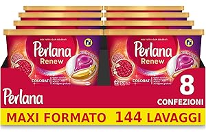 Perlana Renew Caps Colorati, detersivo lavatrice capsule, formula 3in1, ottimale per tutti i capi colorati, confezione risparmio da 8 x 18 lavaggi, totale 144 lavaggi