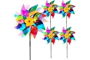 MUUGIY Reflective Bird Scarer Windmill, Scare Birds pigeons deterrent,Colorful Rainbow Pinwheel wind spinners for protection of garden crops, fruits, flowers, lawns (5Pcs-A)