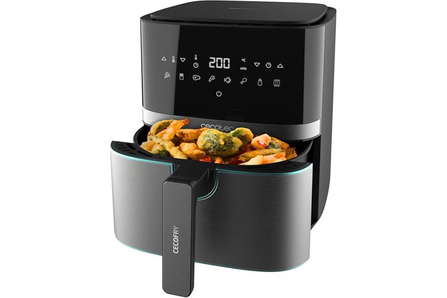 Cecotec Friggitrice ad Aria Cecofry Full Lnoxblack 5500 Pro. Air Fryer 1700 W, Capacità 5,5 L, Compatta-Digitale, Friggitrice Senza Olio in Acciaio Inox, Senza Olio, Tecnologia PerfectCook, Termostato