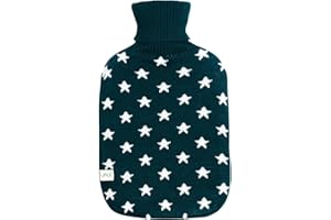 UMOI Premium Hot Water Bottle 2 Litre with fine Knitted Cover in Star Pattern Hot Water Bottle Bed Bottle with Cover, Manufactured to BS 1970:2012 - New Model (Dark Green)