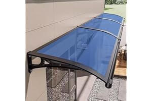 OCAZI auvent de terrasse，Auvent de Porte et fenêtres,auvent Porte d'entree，Marquise en Polycarbonate Résistante, Contre La Pluie et UV,Porte Toit Marquise Abri Protection - Bleu - 60x120cm/24 x47