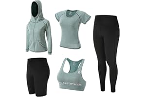ZETIY Women's 5pcs Yoga Suit Sweatsuit Women's Activewear Sets Sport Yoga Fitness Clothing Ladies Workout Outfit Sportsuits for Running Jogging Gym