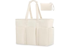 LUROON Sac Cabas Femme en Velours Côtelé, Sac a Main Femme avec Fermeture Éclair et Poches, Tote Bag Grande Capacité Sac Cabas Sac Fourre-Tout pour Voyage Shopping Travail