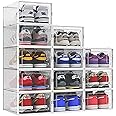 12 Pack Shoe Storage Boxes, Clear Plastic Stackable Shoe Organizer Bins, Drawer Type Front Opening Shoe Holder Containers
