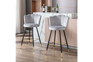 WAHSON OFFICE CHAIRS Wahson Velvet Bar Stools Kitchen Counter Chairs Set of 2 Breakfast Bar Chairs with Metal Legs&Backrest, High Stools for Kitchen Island/Home Bar,Grey