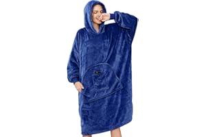 Xnova Manta con Capucha Sudadera con Capucha Manta de Doble Cara Franela Pullover Sudadera Suave un tamaño TV Manta con Dos Bolsillo de Adultos Mujeres, Hombres, Adolescentes(Azul Marino, One Size)