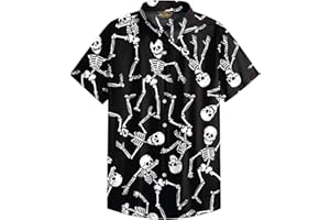 Mainfini Men Halloween Shirt Jack O’ Lantern Short Sleeve Button Up Shirt (S-3XL)