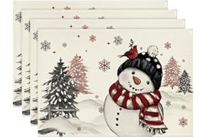 ‎ARTOID MODE Artoid Mode Schwarz Schneemann Weihnachten Platzsets 4er Set, 30x45cm Winter Xmas Tischset Waschbar Platzdeckchen Küche Party Deko