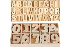 SIMUER 216Pcs Totally Wooden Letters and Numbers Set,Wooden Capital Letters Numbers with Storage Tray,Wooden Alphabet Craft Letters Natural Wooden Numbers for Arts Crafts DIY Wedding Display Home Decoration