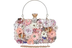 CORIOS Pochettes pour Femme Elegance Sac de Soirée Fleur Strass Embrayage Sacs Fourre-Tout de Mariage Sacs à Main D'épaule de Mariée pour Fête Banquet Mariage Rose
