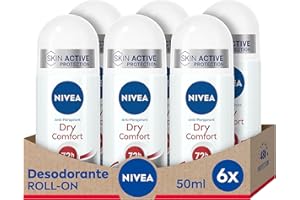 NIVEA Dry Comfort Roll-on en pack de 6 (6 x 50 ml), desodorante antitranspirante con protección 72 horas, desodorante roll on de cuidado femenino testado en la vida real