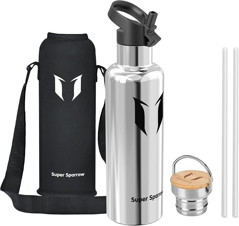 Super Sparrow Borraccia Termica 1L , Bottiglia Termica Senza Perdite - Senza BPA Borracce, per Bambini, Scuola, Sport, Campeggio, Yoga, Palestra, Ciclismo