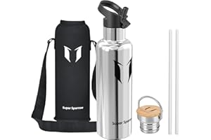 Super Sparrow Water Bottle -350ml/500ml/630ml/750ml/1L - Stainless Steel Water Bottle - Thermos Standard Mouth - Non Toxic BPA Free - Perfect As Sports Bottle - 2 Lids