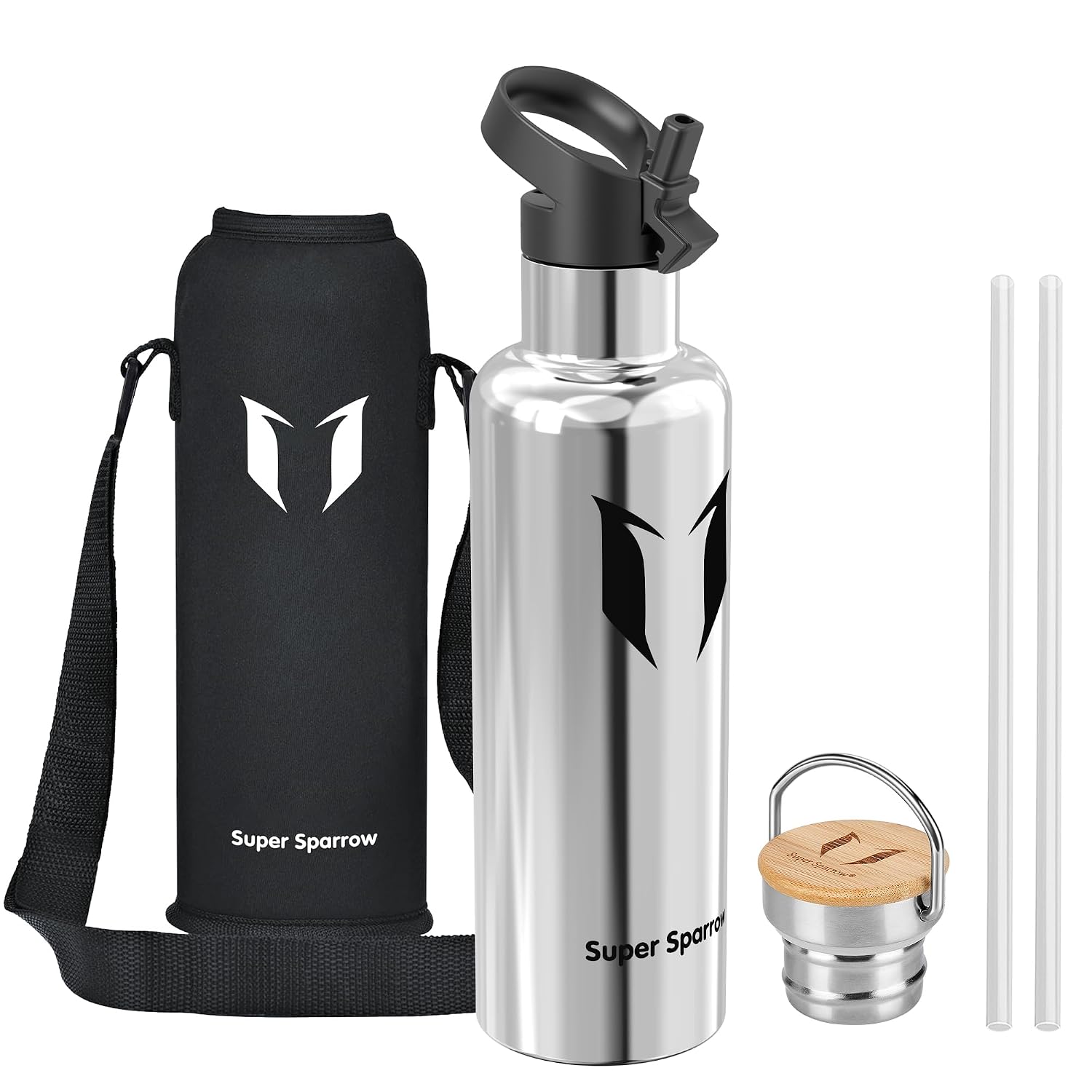 Super Sparrow Borraccia Termica 1L , Bottiglia Termica Senza Perdite - Senza BPA Borracce, per Bambini, Scuola, Sport, Campeggio, Yoga, Palestra, Ciclismo