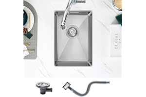 KEOKBON 304 Stainless Steel Kitchen Sink 350x500x190mm Undermount Small Kitchen Sink with Overflow, Single Bowl, Noise-Reducing, Undermount & flushmount & Topmount, No Drain Pipe