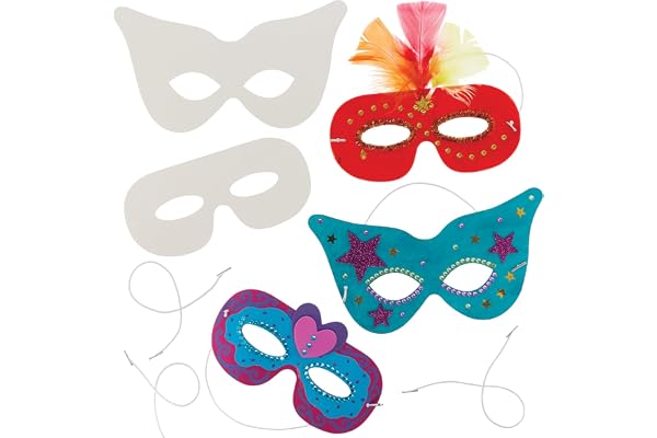 Baker Ross Maskset i vitt, sorterat (12 stycken) – 2 olika mönster – en hit till karneval eller på karnevalfester