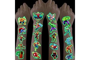 DROOKAEN Set Di Tatuaggi Temporanei Per Bambini Per Marvel Avengers, 8 Fogli Tatuaggi Finti Tatuaggi Adesivi Impermeabili Super Eroi Luminoso Tatuaggi Per Bambini, Pensierini Per Ragazze e Ragazzi