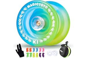 MAGICYOYO Kinder JoJo K1 für 8-12 oder höher, Ansprechbares JoJo Kristall Yoyo Blau Gelb, Professionelle Tricks Yoyo für Erwachsene mit 12 Yo Yo Saiten, 2 Hubstacks, Yo-Yo Handschuh