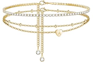 GIFT4U Letter A-Z Anklets for Women Ladies Gold 18k Gold with Cubic Zirconia Heart Shape Anklet Anklet for Women Multilayer Gift