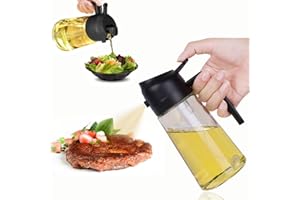 PVZLEXN Spray Huile Cuisine 470Ml Distributeur 2 En 1 Air Fryer Oil Spray Vaporisateur d'olive Pulverisateur Alimentaire Bouteille Pour Et Friteuse D'air Anti Goutte, En Verre Avec Barbecue Viande Rôtie