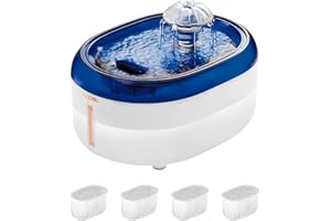 Fontaine a Eau Chat Wopet W300 - Véritable Filtre Fontaine Eau Chat - Ultra Silencieuse Fontaine Chat - Distributeur 2L Fontaine à Eau pour Chat avec filtration 6 étapes, Bleu Blanc +4 Filtre