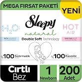 Sleepy Natural Double Soft Mega Fırsat Paketi Bebek Bezi 1 Numara Newborn 200 Adet