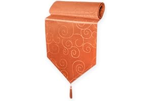HAUS UND DEKO Ropa de mesa, camino decorativo para poner sobre la de mesa del comedor, diseño damasco, estampado de círculos, negro, referencia 258, poliéster, naranja oscuro (Dark Terracotta), 40 x 140 cm