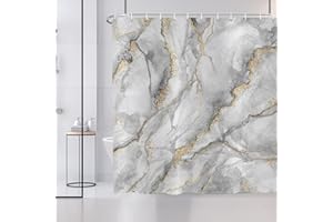 ASDCXZ Marmor Duschvorhang 180x180 cm, Modern Abstrakt Grey Weiß Gold Marmor Optik Textur Bunt Bad Waschbar Duschvorhänge Polyester Textil Wasserdicht Badevorhang für Badewanne mit 12 Haken