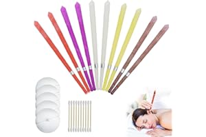DBTW 10Pcs Hollow Cone Candles, Ear Wax Remover Kit, Beeswax Candle for Blocked Ears with 5 Protective Disks, 10 Cotton Swabs