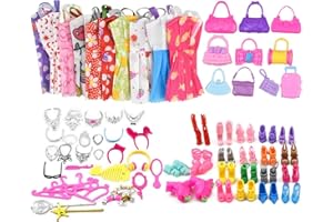Miotlsy Kleidung Accessories für Barbie Puppen 20 Set Kleid Dress 30 Stück Schmuckzubehör erhalten Halskette Spiegel Kleiderbügel 20 Paar Schuhe und 10Pcs Handtasche für 11,5 Zoll Mädchen Puppen