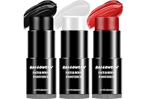LUNARECLIPSE White Black Red Face Paint Pens - Halloween Makeup Stick Professional Kit Kids Adults, Face Paints Set for Zombie Skeleton Joker Clown, Body Painting Make up for Fancy Dress Festivals Waterproof 60g